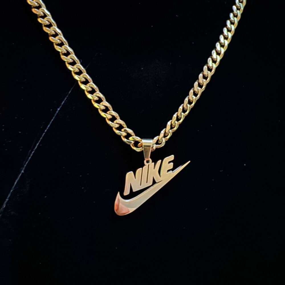 NIKE Swoosh Necklace - 5mm Cuban - 22" Chain - Gold Plated - Good Quality